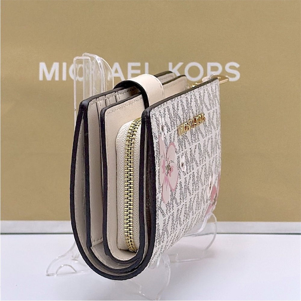Michael Kors Jet Set Medium Floral Embellished Signature Logo Bi-fold Wallet NWT - Picture 4 of 16